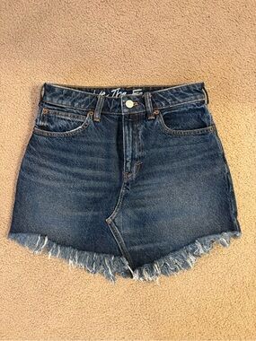 Free People Dark Blue Denim Mini Skirt with Frayed Hem
